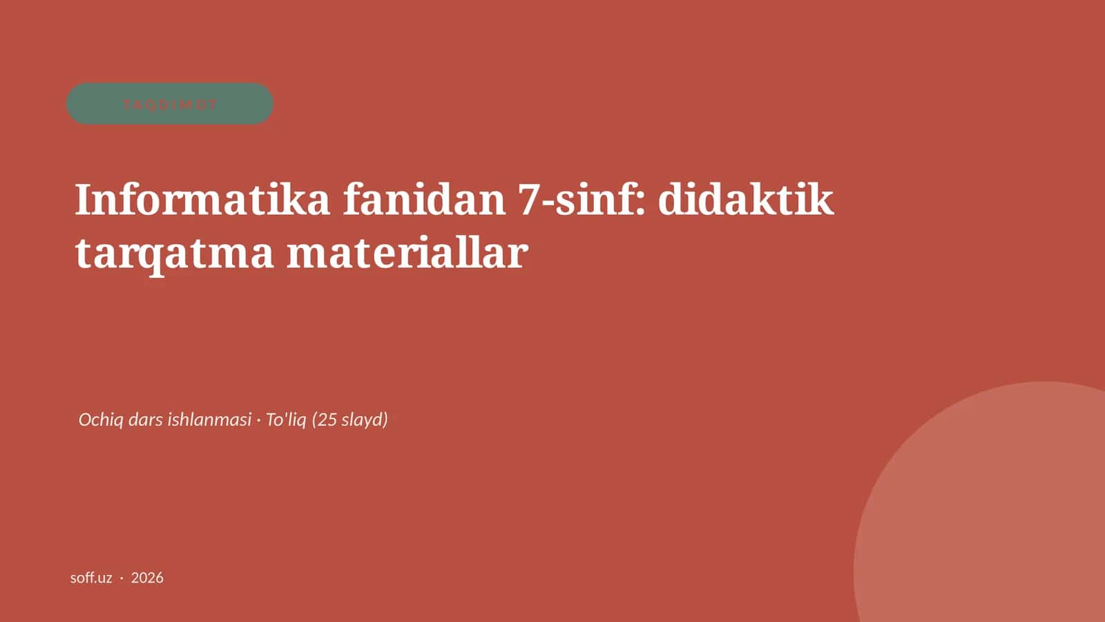 Informatika fanidan 7-sinf: didaktik tarqatma materiallar 1