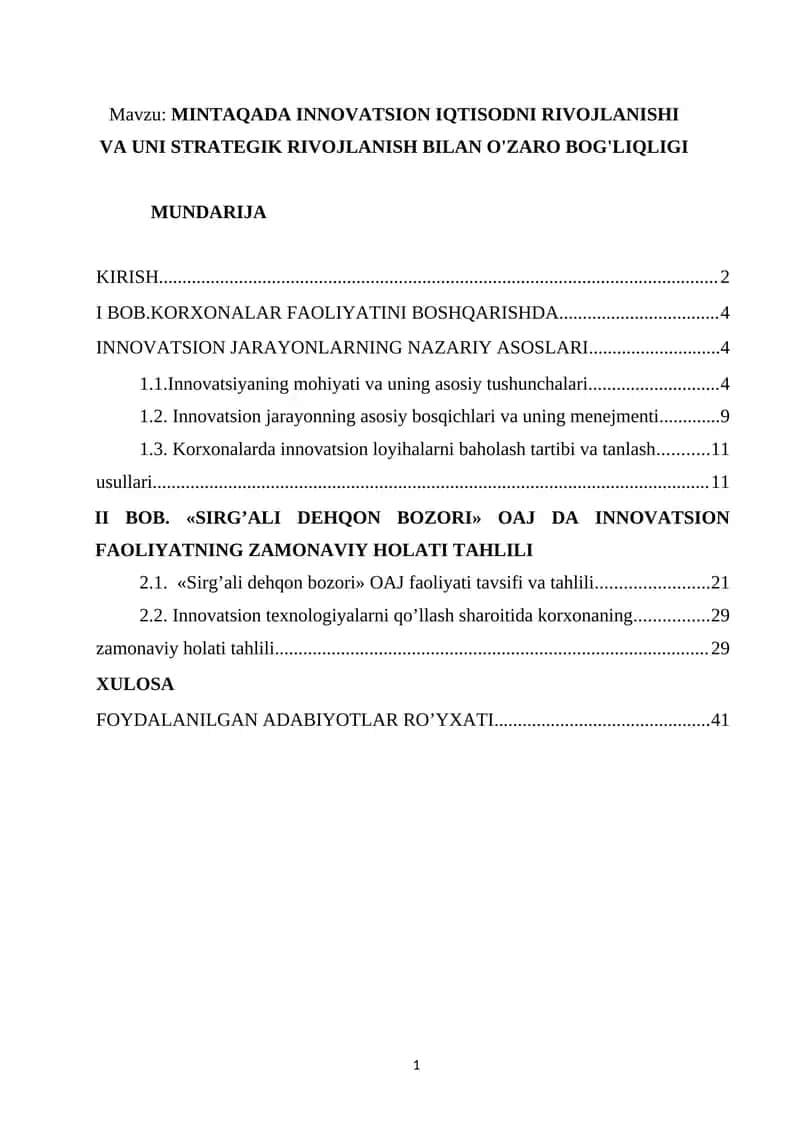 MINTAQADA INNOVATSION IQTISODNI RIVOJLANISHI VA UNI STRATEGIK RIVOJLANISH BILAN O'ZARO BOG'LIQLIGI 1