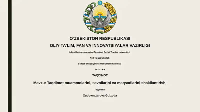 Taqdimot muammolarini, savollarini va maqsadlarini shakllantirish 1