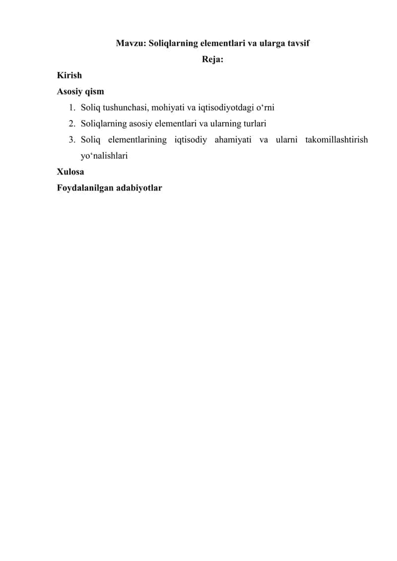 Soliqlarning elementlari va ularga tavsif 1