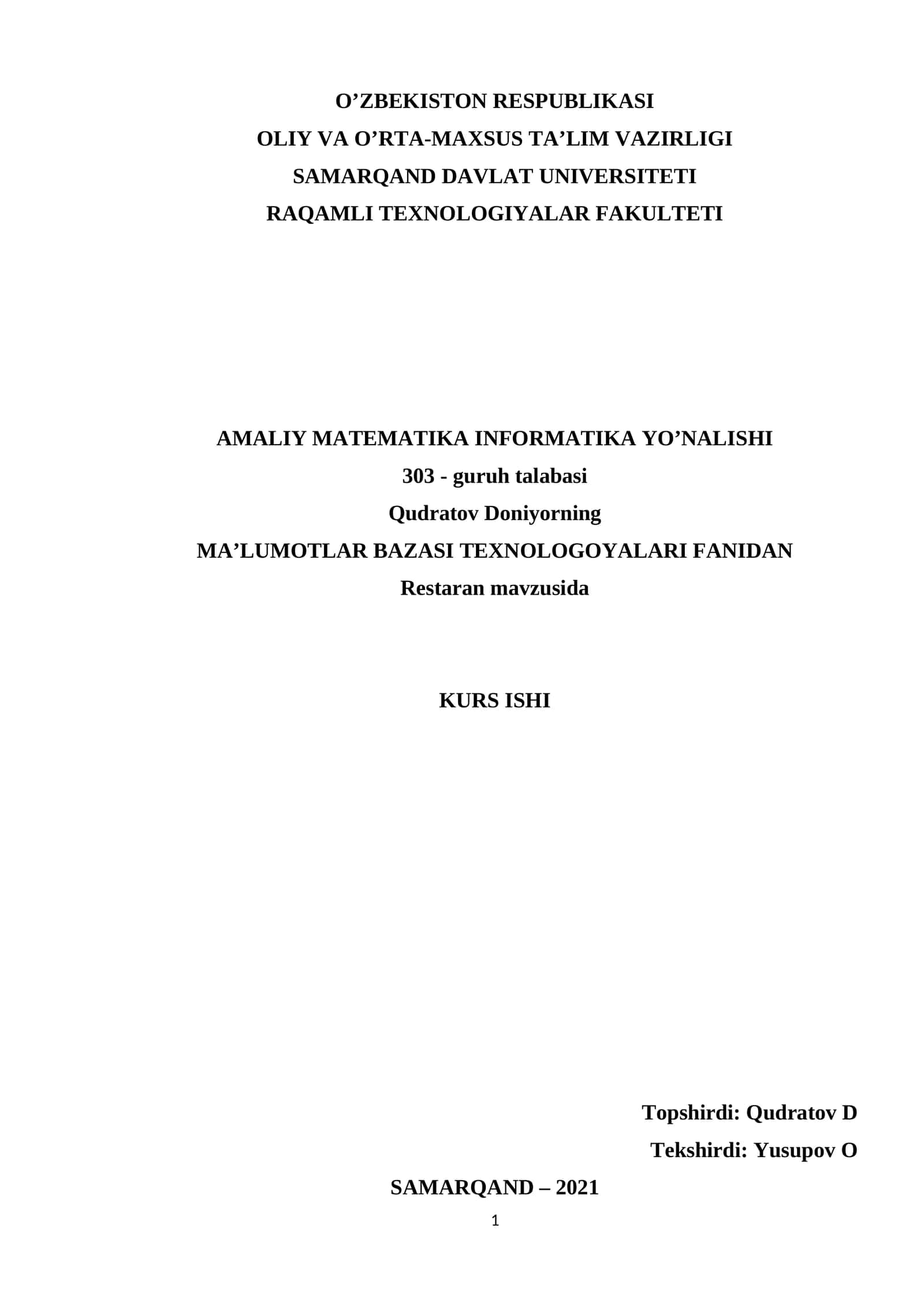 Ma’lumotlar bazasi texnologiyalari 1