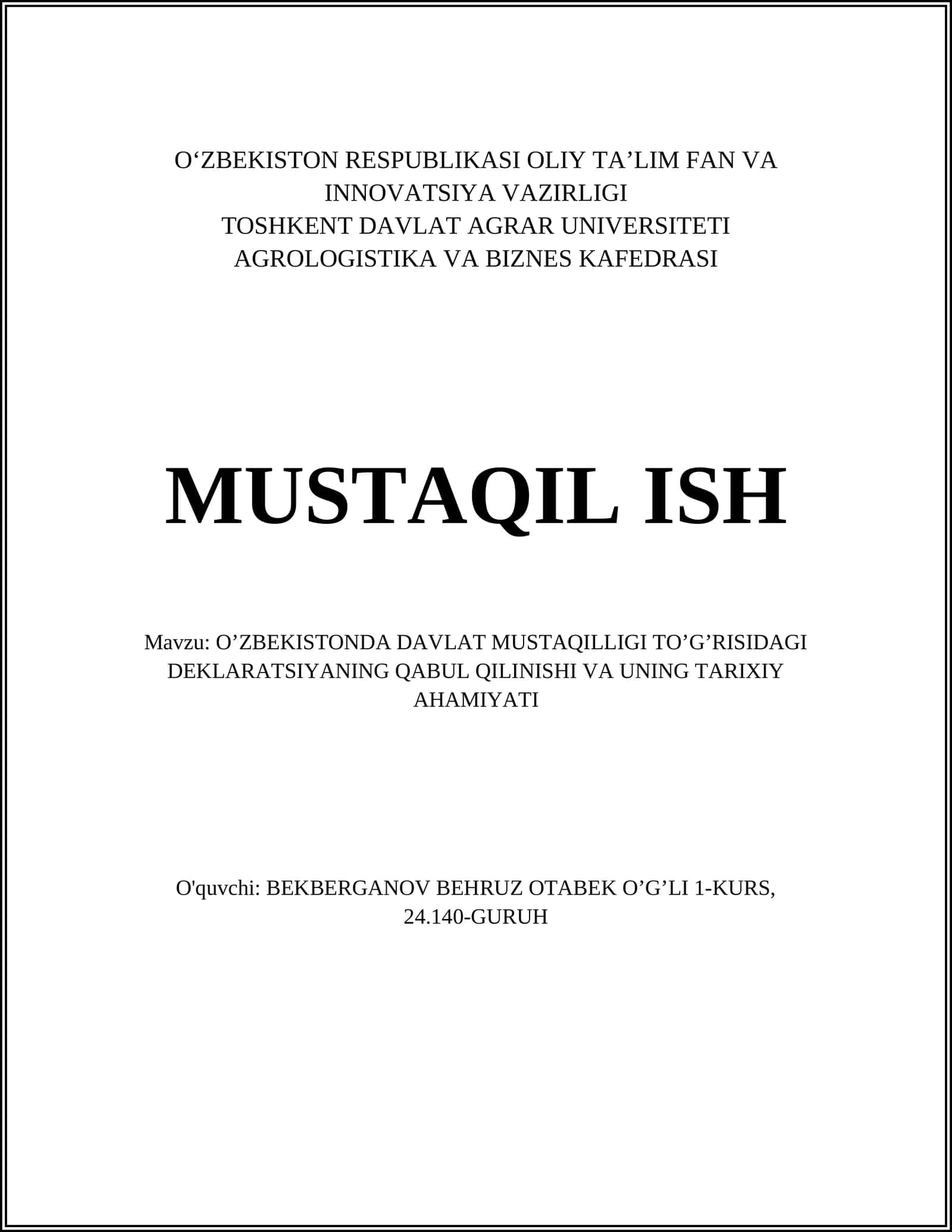 O‘zbekiston Respublikasi Davlat Mustaqilligi Deklaratsiyasi 1
