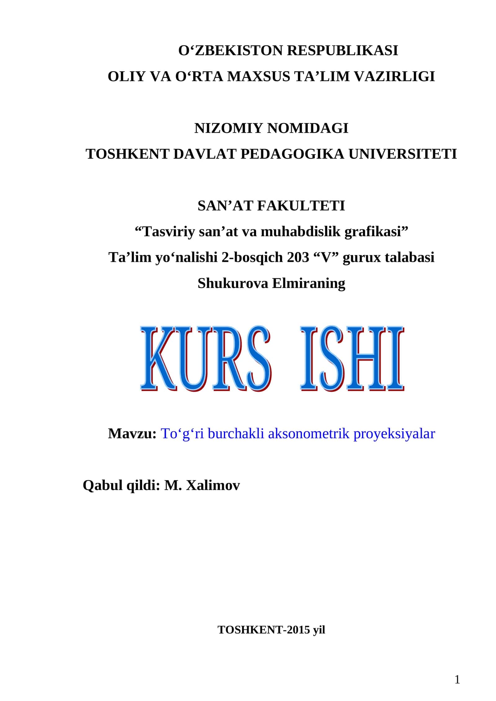 Tasviriy san’at va muhabdislik grafikasi 1