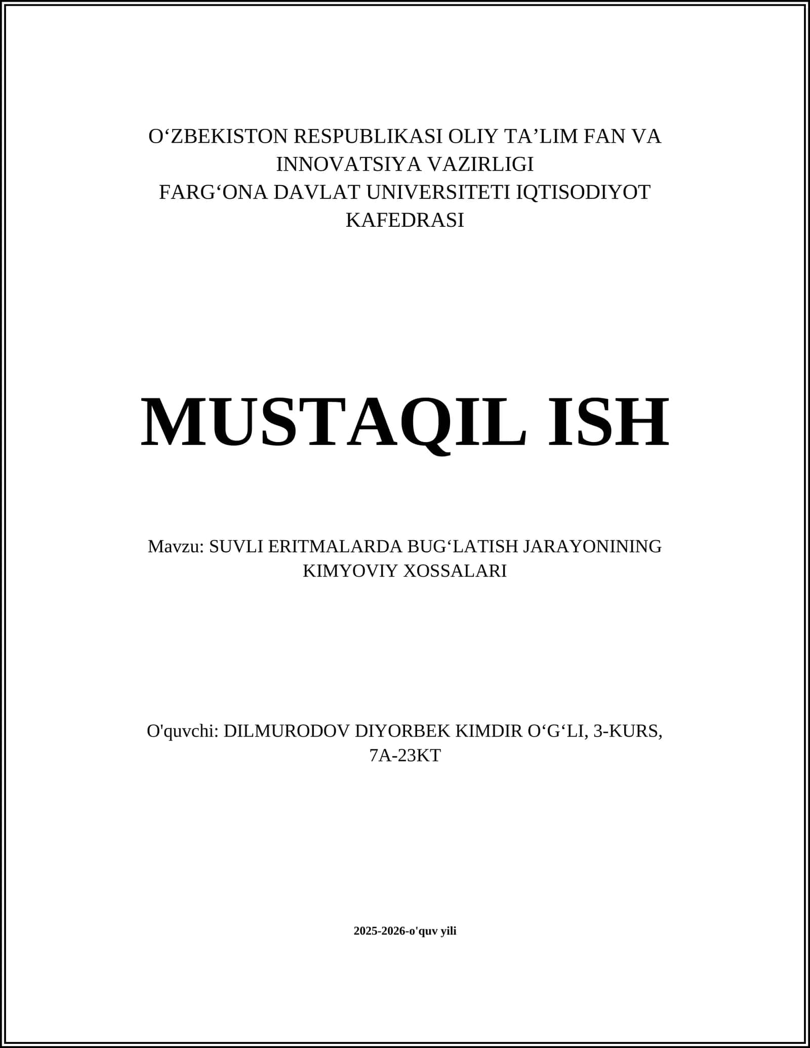 SUVLI ERITMALARDA BUGʻLATISH JARAYONINING KIMYOVIY XOSSALARI 1