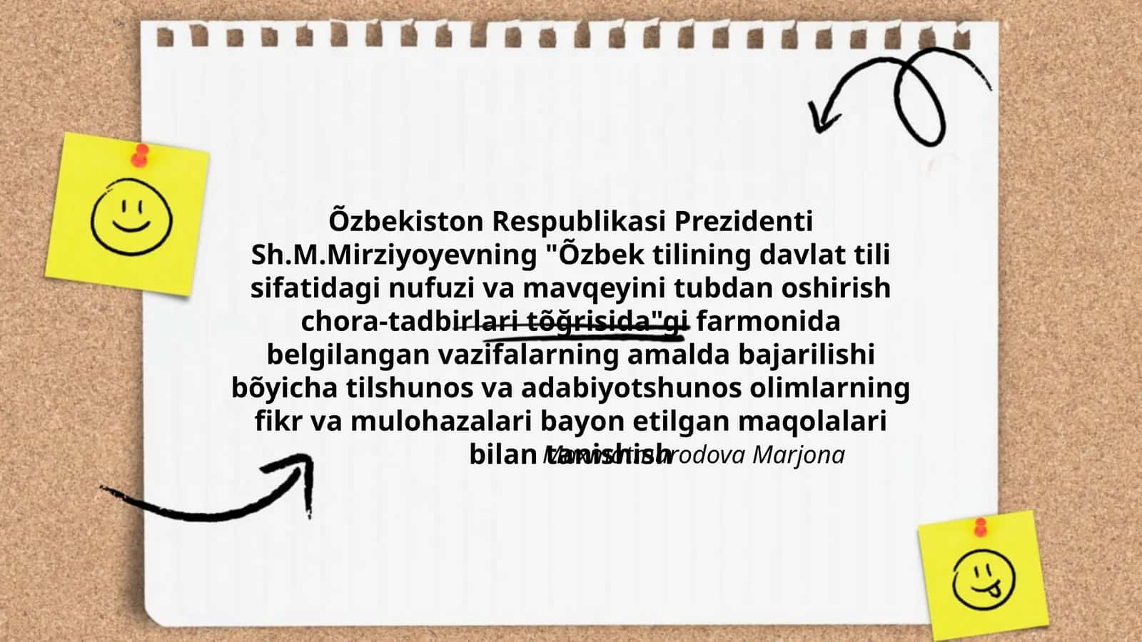 Õzbek tilining davlat tili sifatidagi nufuzi va mavqeyini tubdan oshirish chora-tadbirlari 1