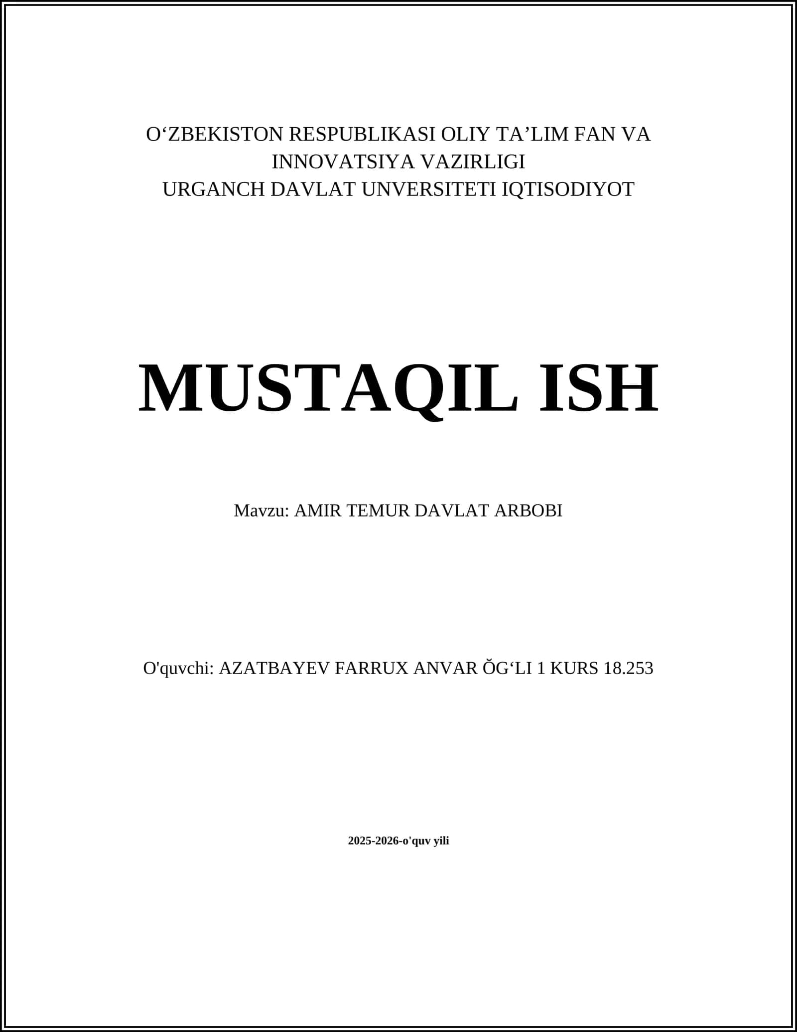 AMIR TEMUR DAVLAT ARBOBI 1