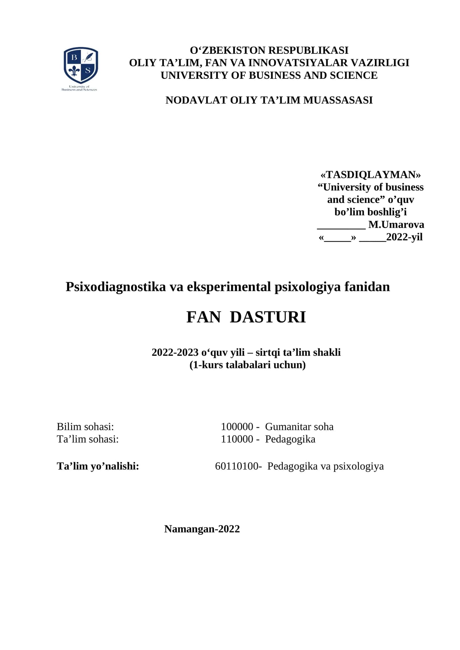Psixodiagnostika va eksperimental psixologiya fanidan 1