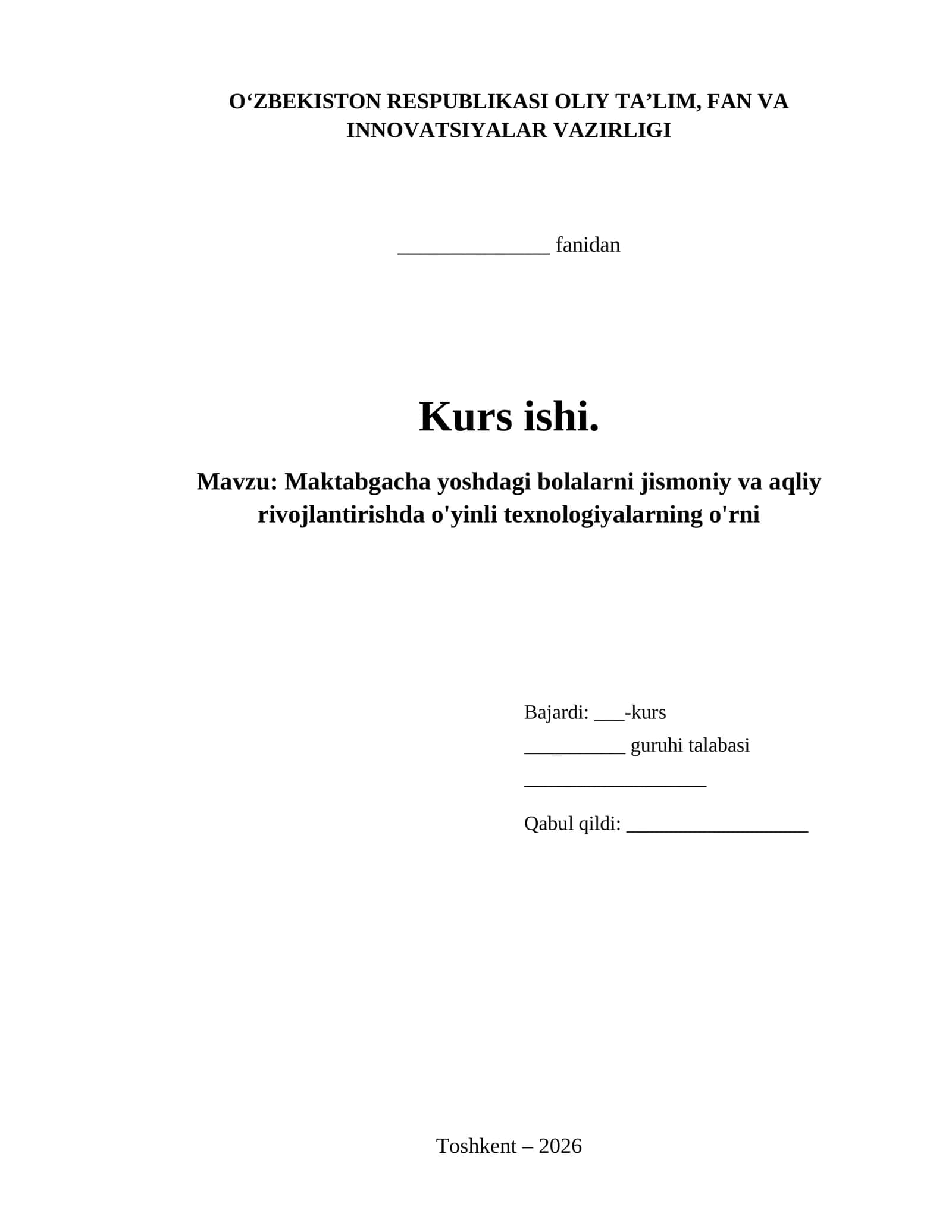Maktabgacha yoshdagi bolalarni jismoniy va aqliy rivojlantirishda o'yinli texnologiyalarning o'rni 1