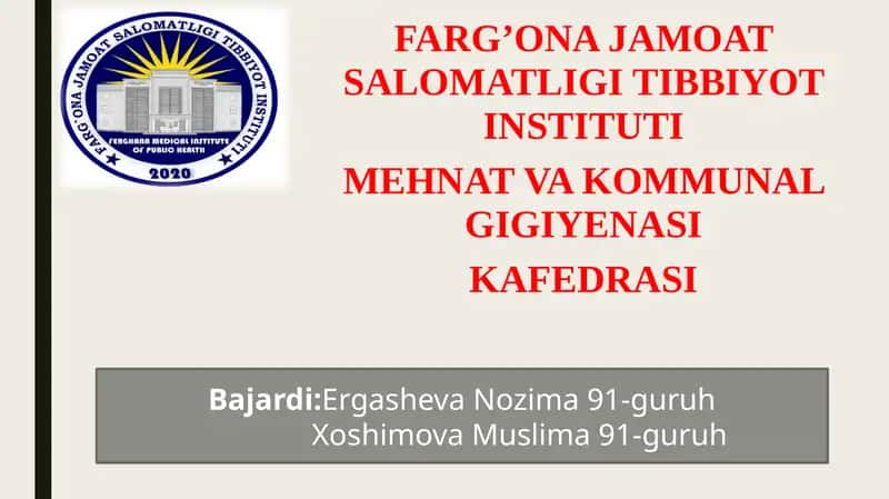 Axoliga maishiy xizmat ko`rsatish muassalari gigiyenasi 1