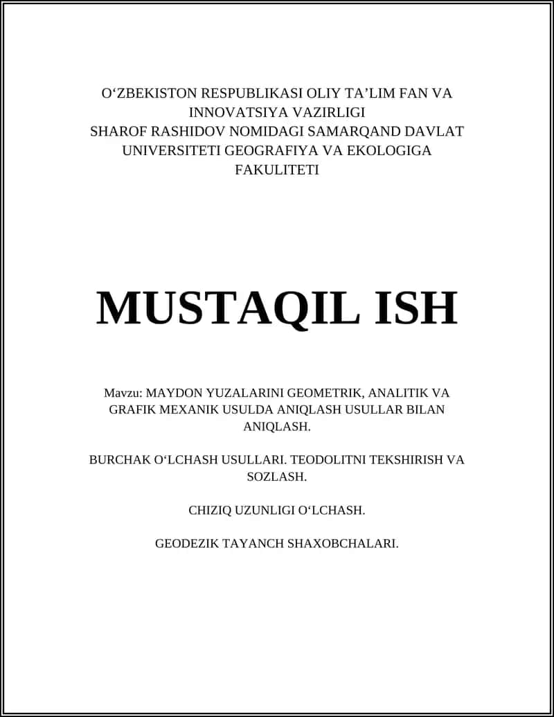 Maydon yuzalarini geometrik, analitik va grafik mexanik usulda aniqlash 1