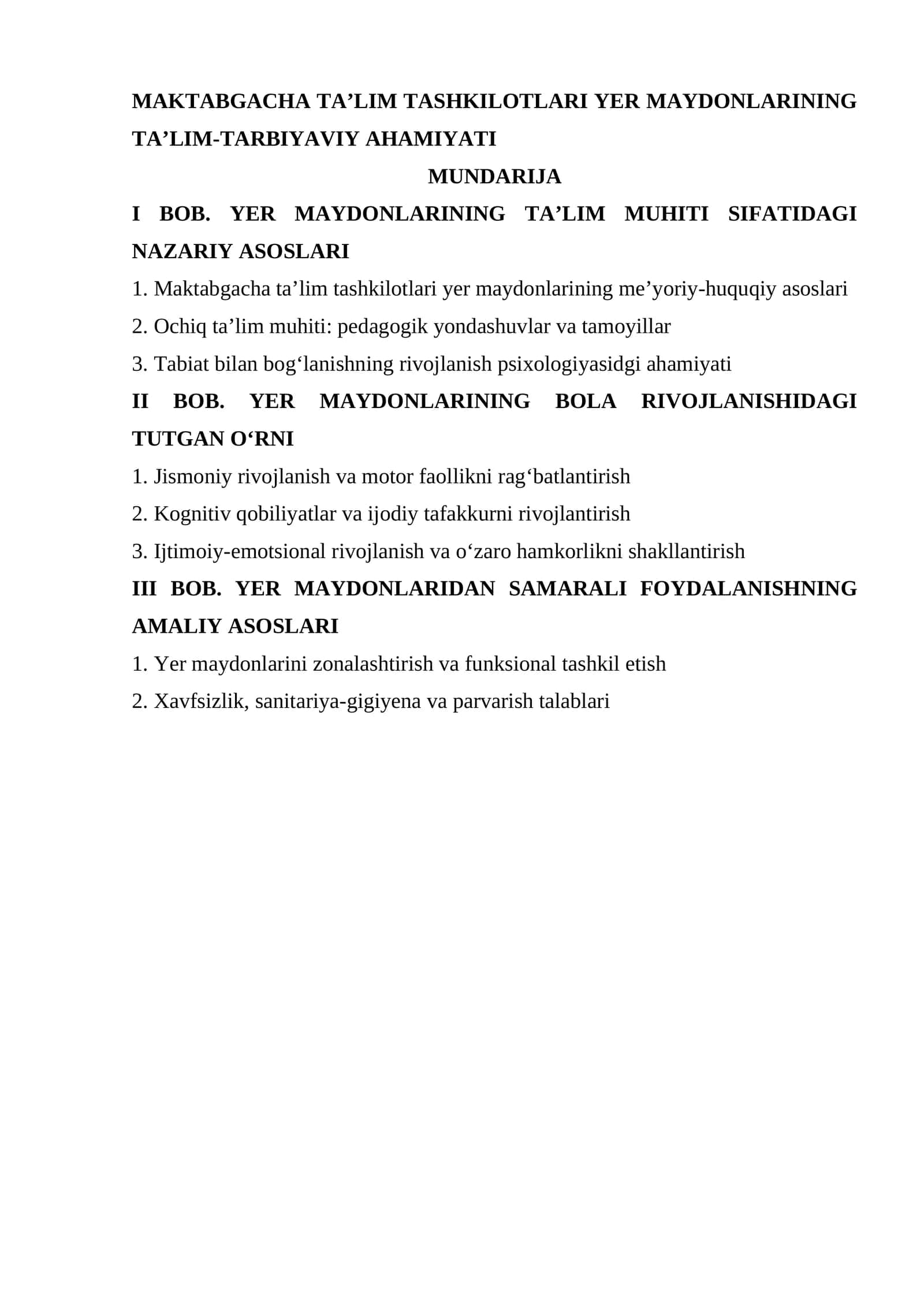 MAKTABGACHA TA’LIM TASHKILOTLARI YER MAYDONLARINING TA’LIM-TARBIYAVIY AHAMIYATI 1