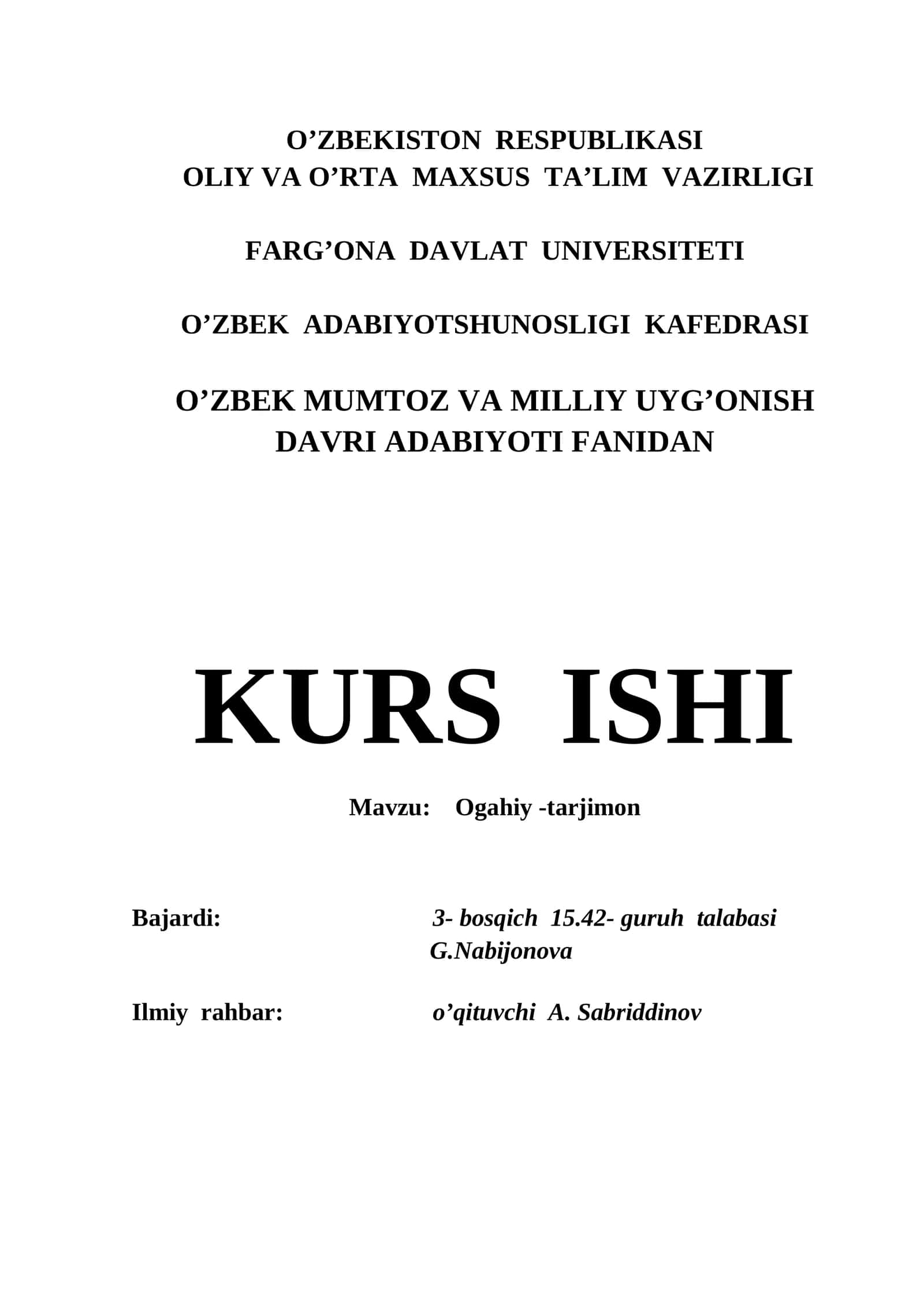 Ogahiy -tarjimon 1