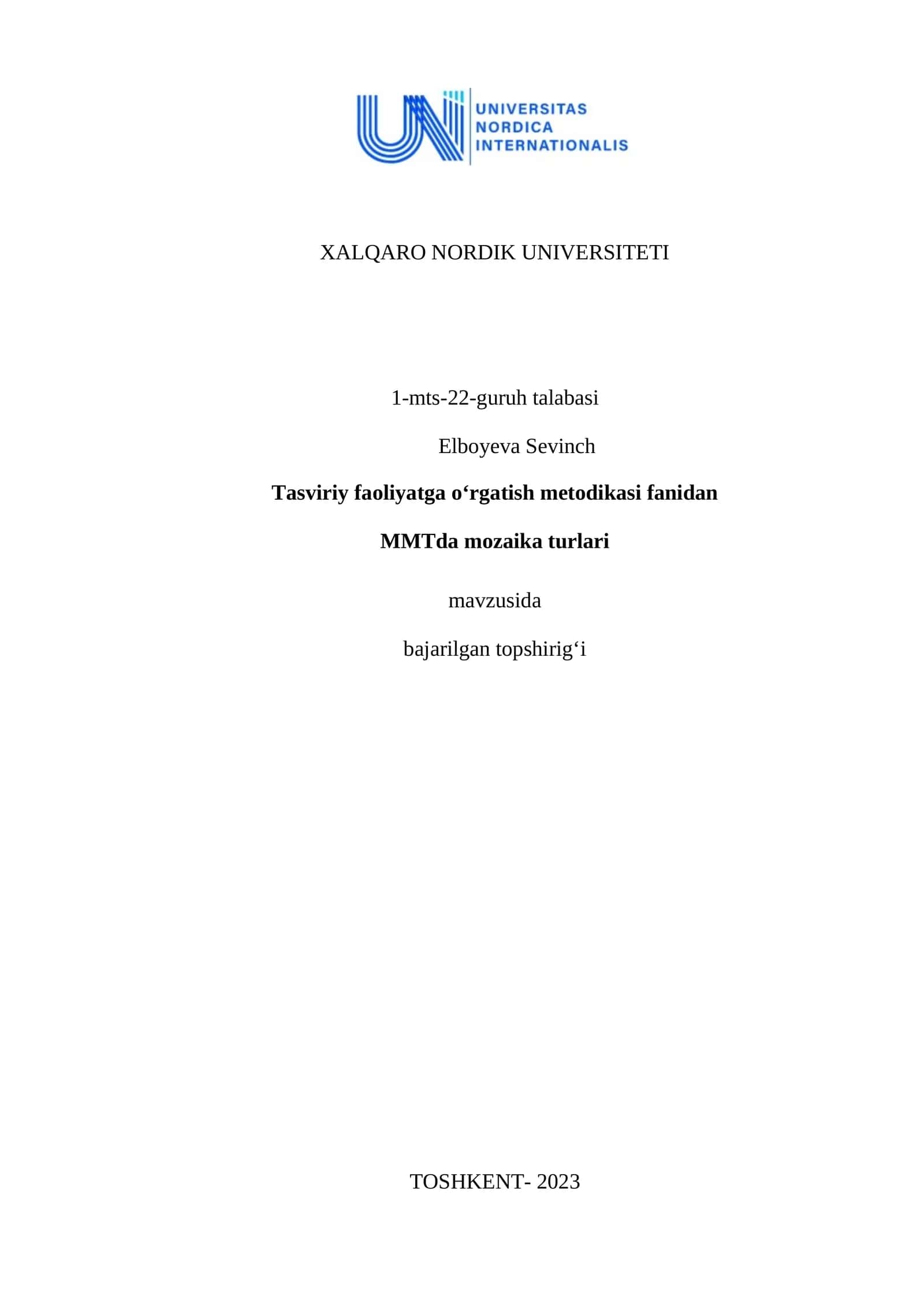 Tasviriy faoliyatga oʻrgatish metodikasi fanidan MMTda mozaika turlari 1