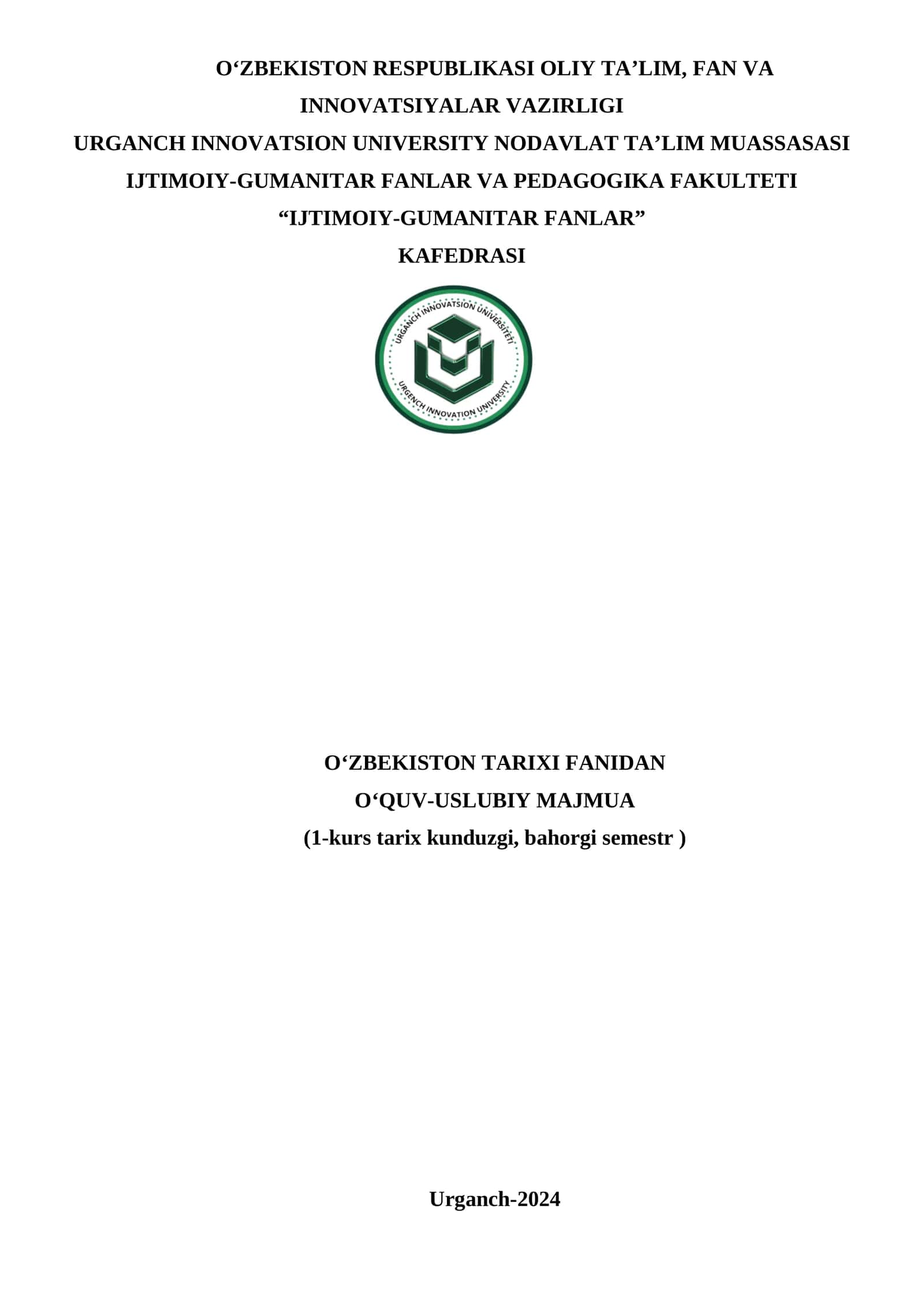 O'zbekiston tarixi 1-kurs 2-semestr Majmua 1