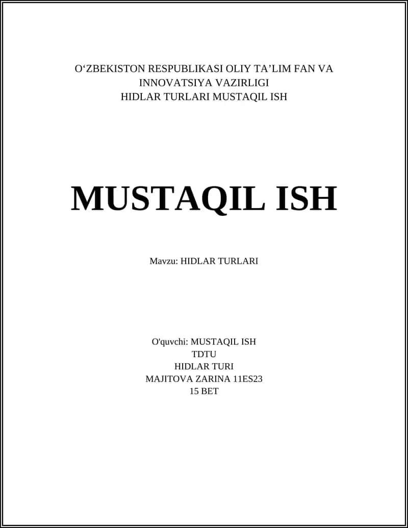 HIDLAR TURLARI MUSTAQIL ISH 1
