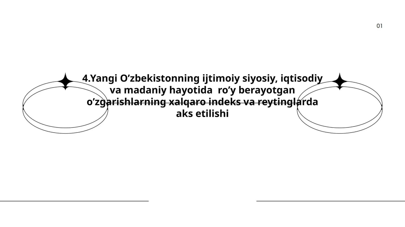 Yangi Oʼzbekistonning ijtimoiy siyosiy, iqtisodiy va madaniy hayotida roʼy berayotgan oʼzgarishlarning xalqaro indeks va reytinglarda aks etilishi 1