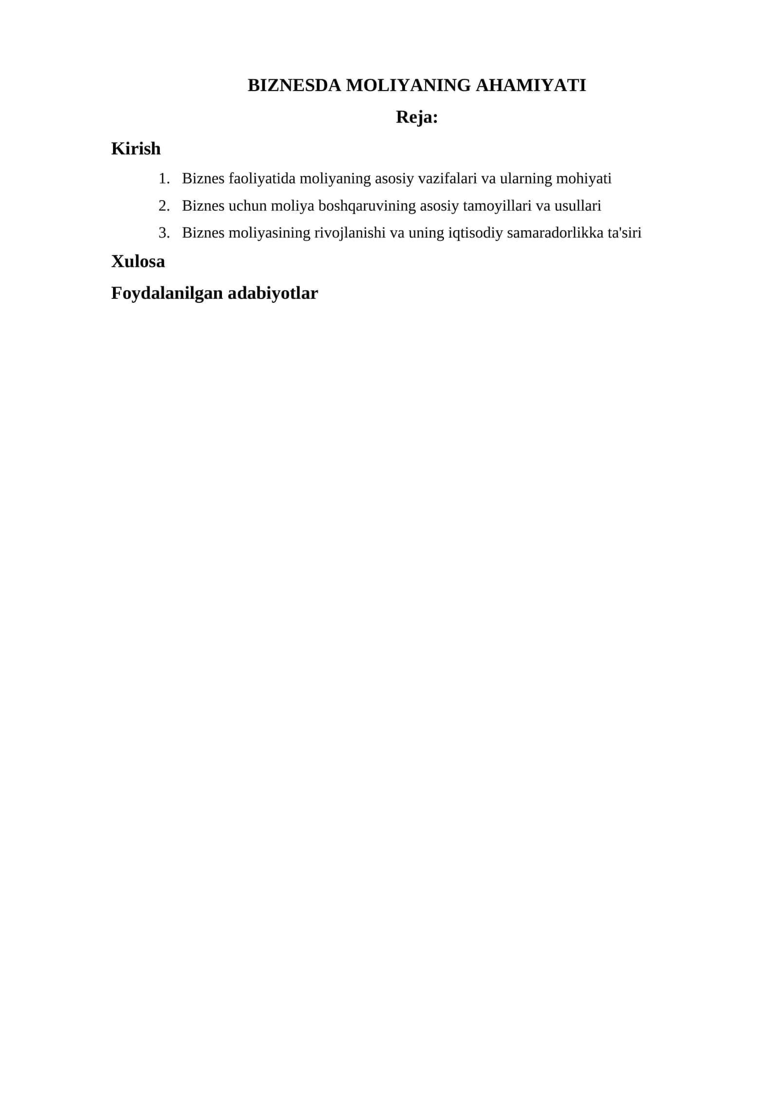 BIZNESDA MOLIYANING AHAMIYATI 1