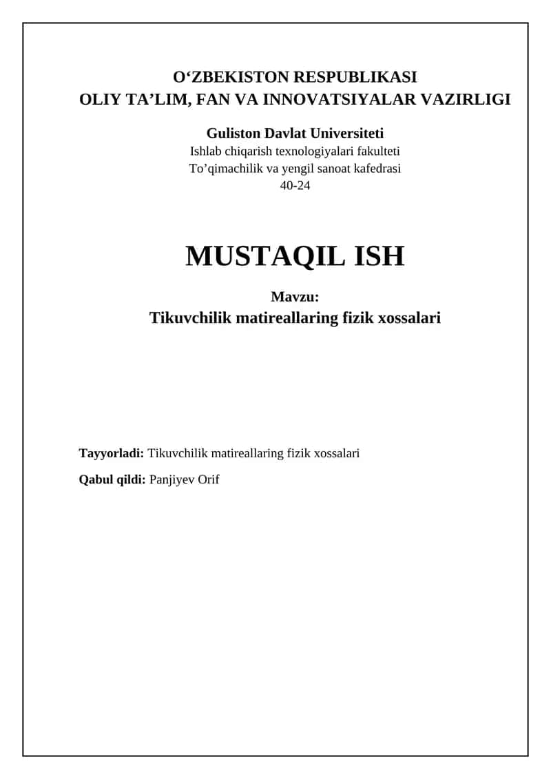 Tikuvchilik matireallarining fizik xossalari 1