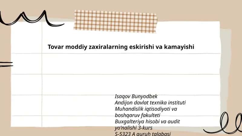 Tovar moddiy zaxiralarning eskirishi va kamayishi 1