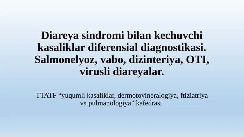 Diareya Sindromi Bilan Kechuvchi Kasaliklar Diferensial Diagnostikasi 1