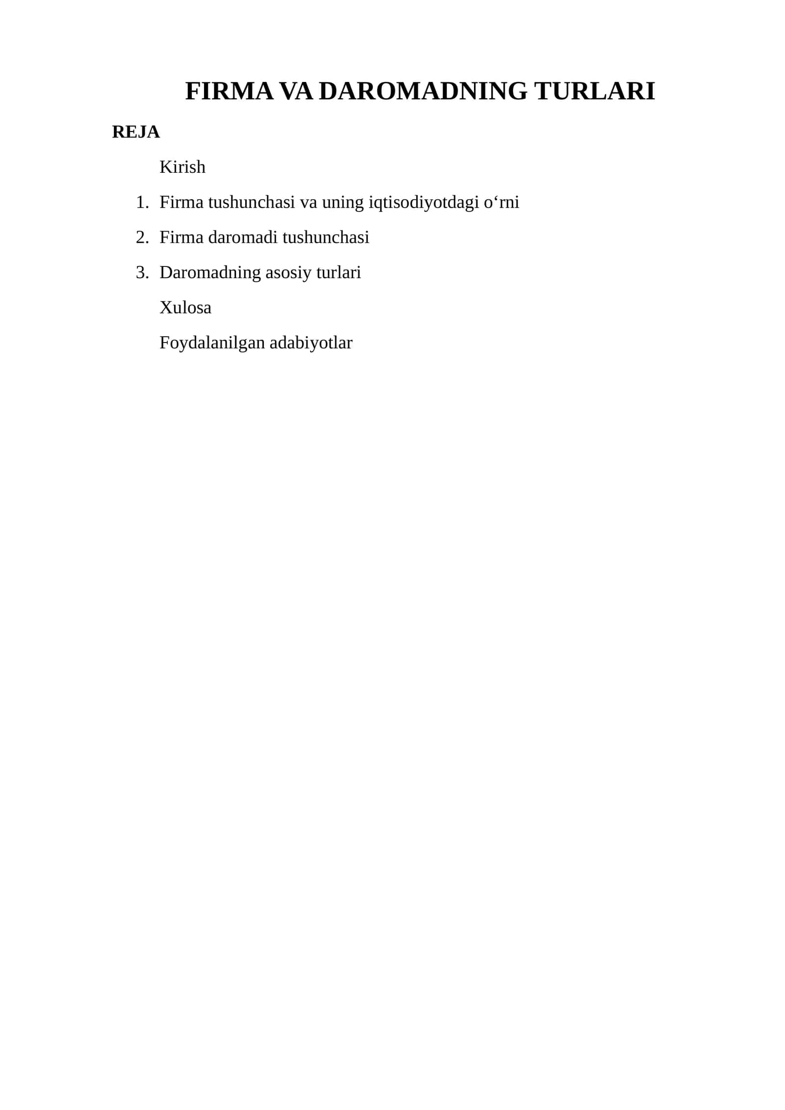 Firma va Daromadning Turlari 1