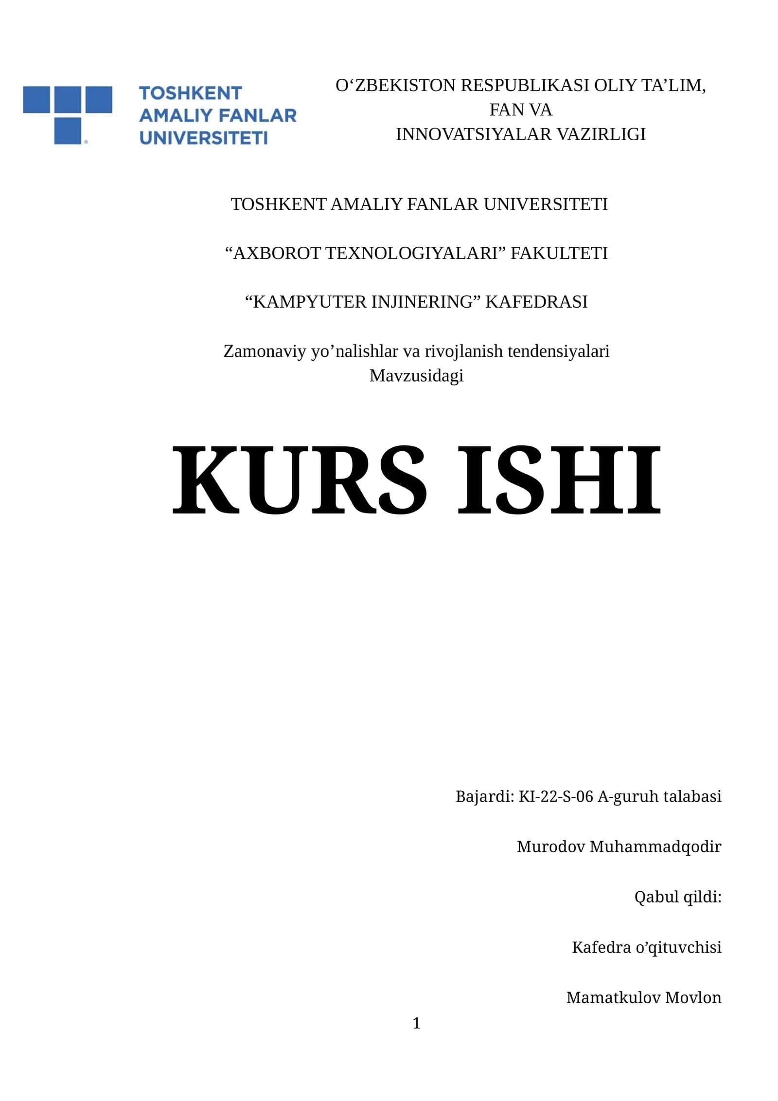 Zamonaviy yo’nalishlar va rivojlanish tendensiyalari 1