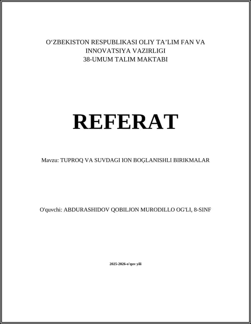 TUPROQ VA SUVDAGI ION BOĢLANISHLI BIRIKMALAR 1
