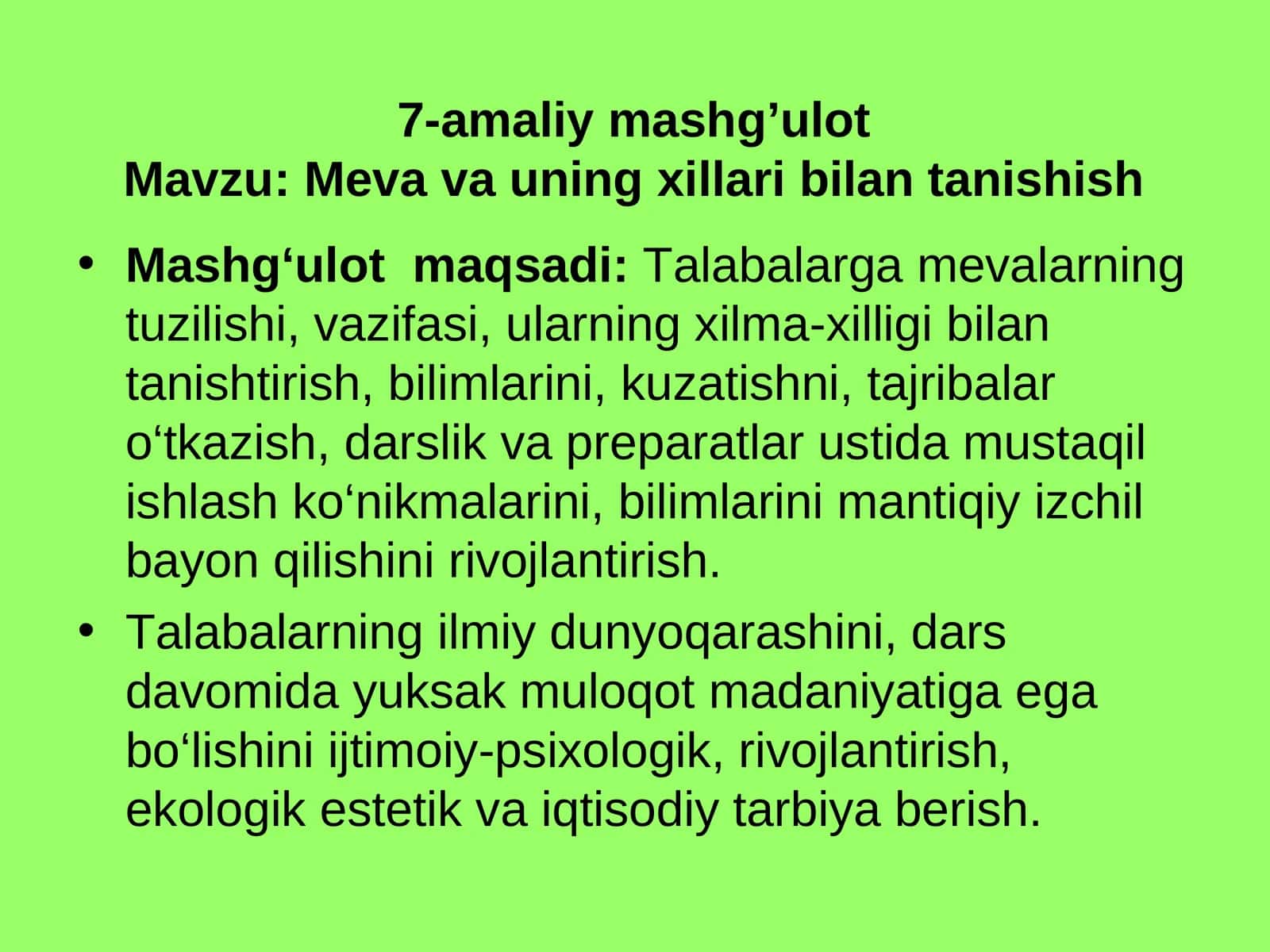 Meva va uning xillari bilan tanishish 1