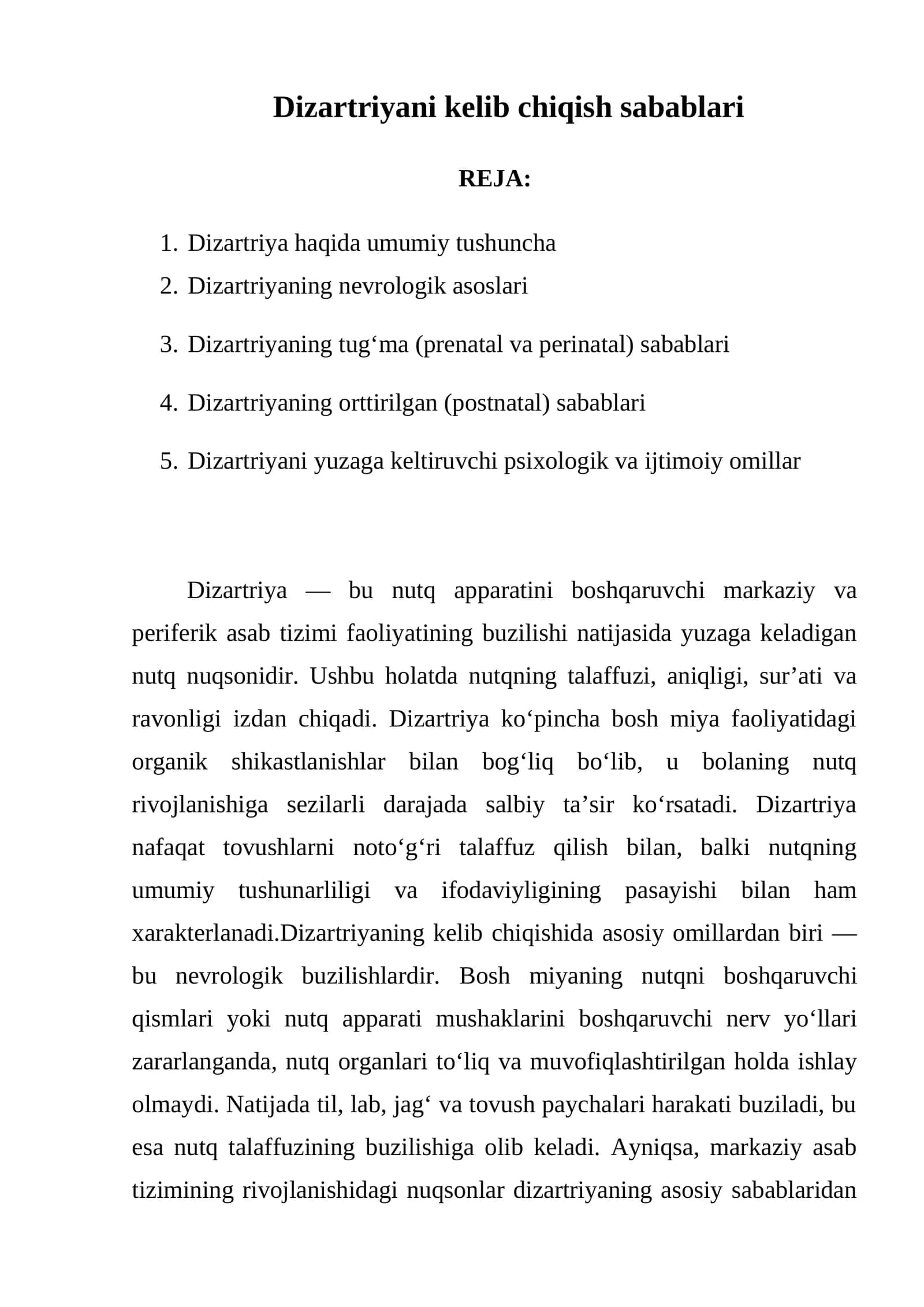 Dizartriyani kelib chiqish sabablari 1