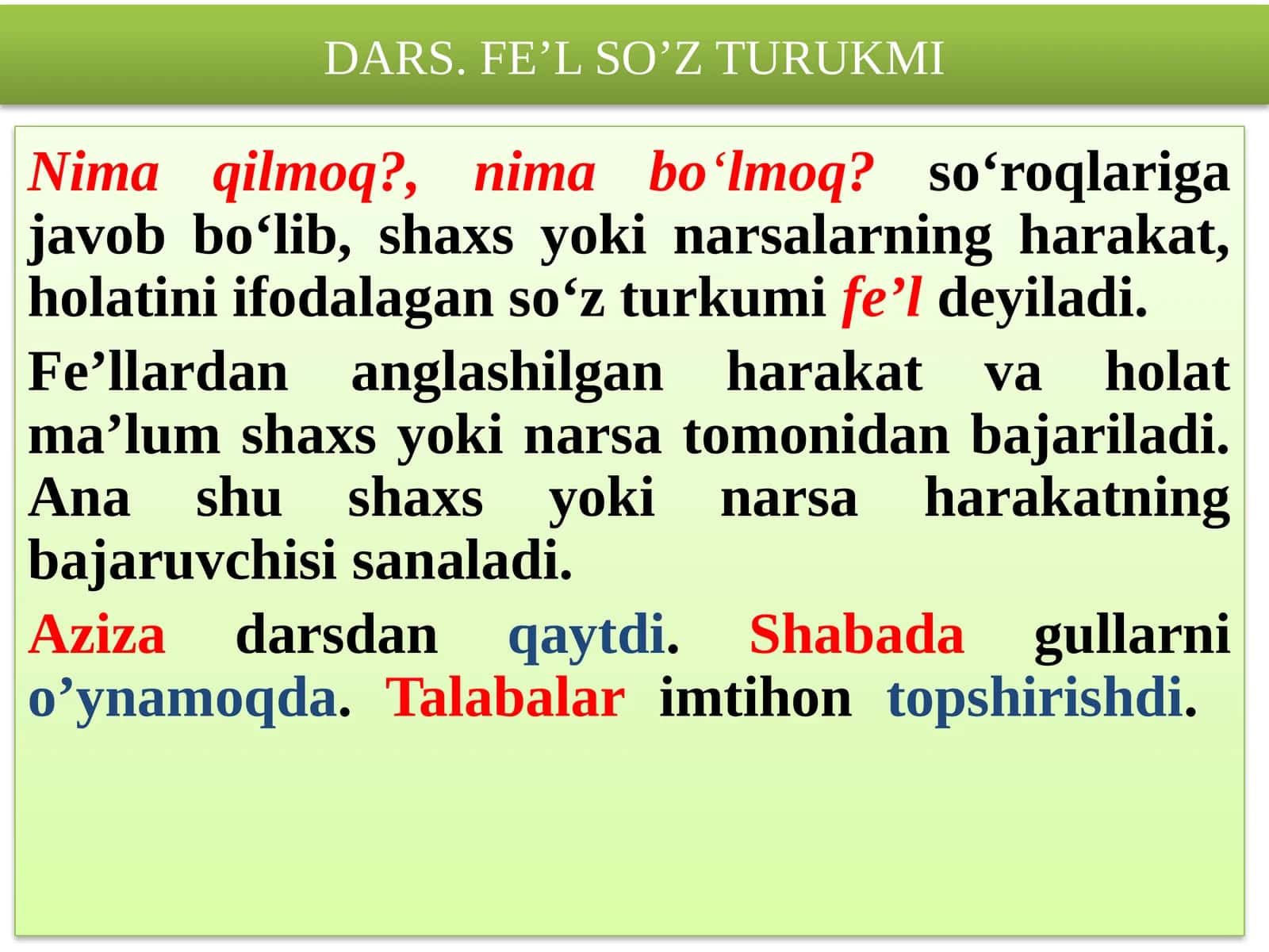 DARS. FE’L SO’Z TURUKMI 1