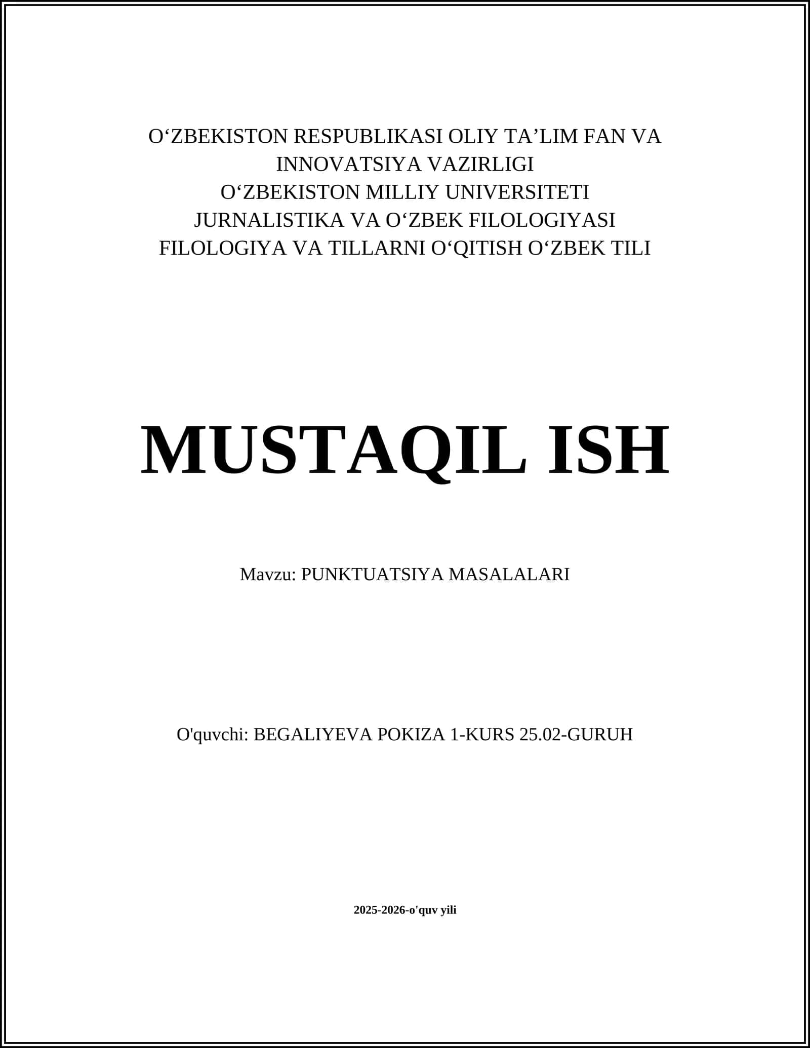 PUNKTUATSIYA MASALALARI 1
