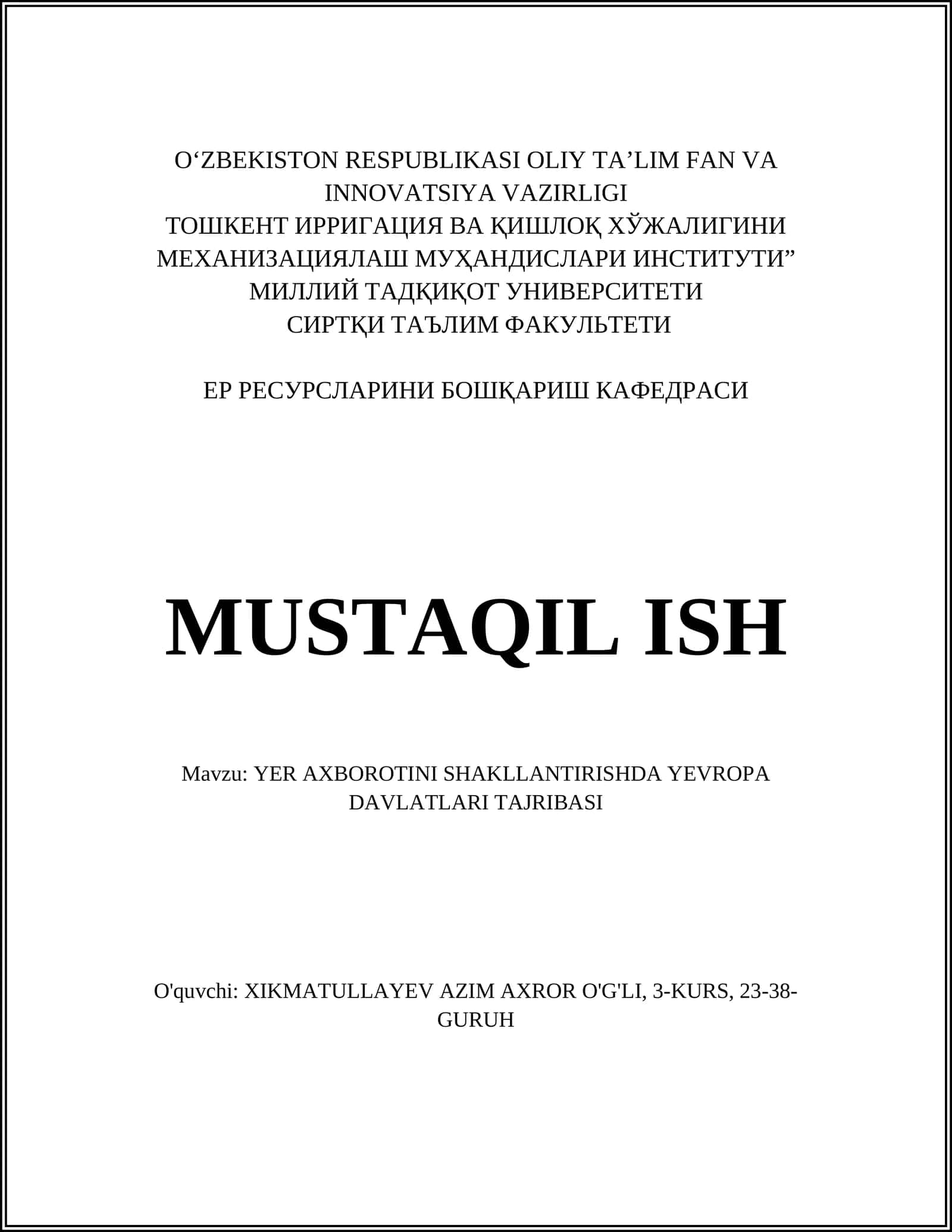 YER AXBOROTINI SHAKLLANTIRISHDA YEVROPA DAVLATLARI TAJRIBASI 1