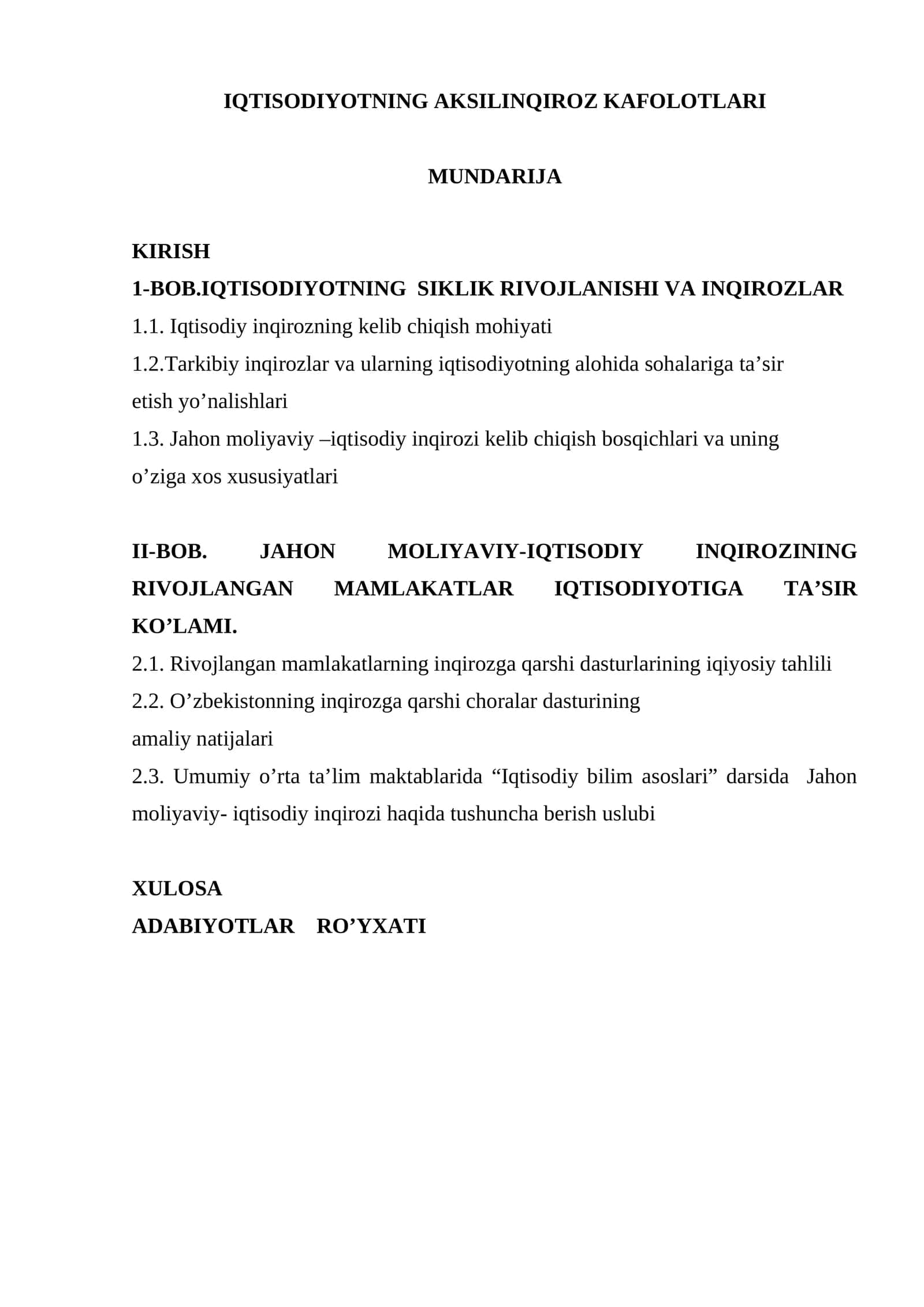 IQTISODIYOTNING AKSILINQIROZ KAFOLOTLARI 1