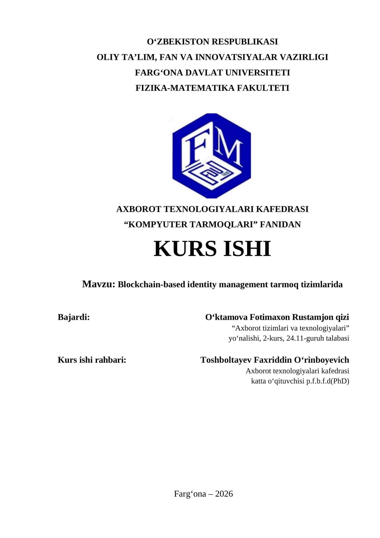 Blockchain-based identity management tarmoq tizimlarida 1