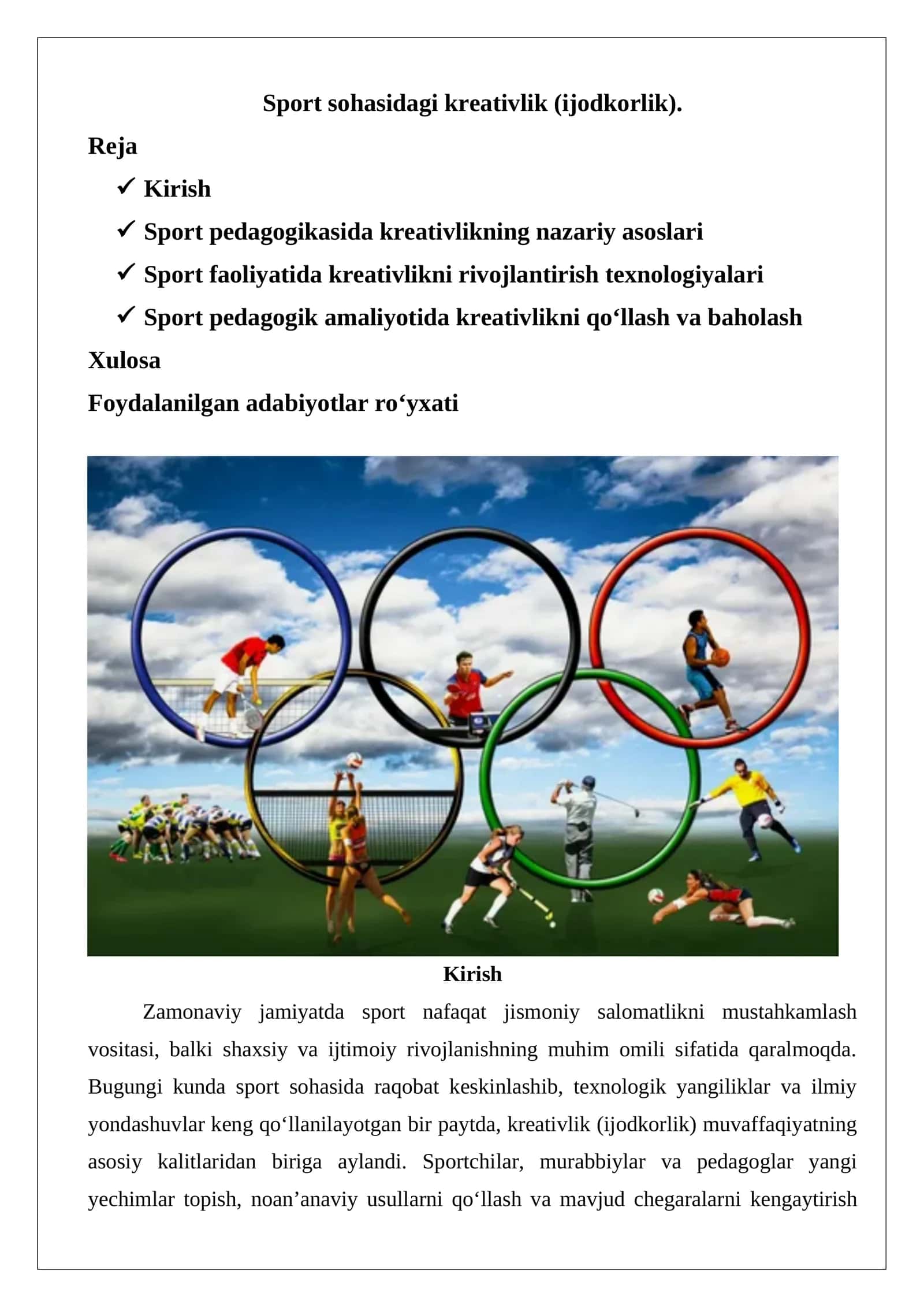 Sport sohasidagi kreativlik (ijodkorlik) 1