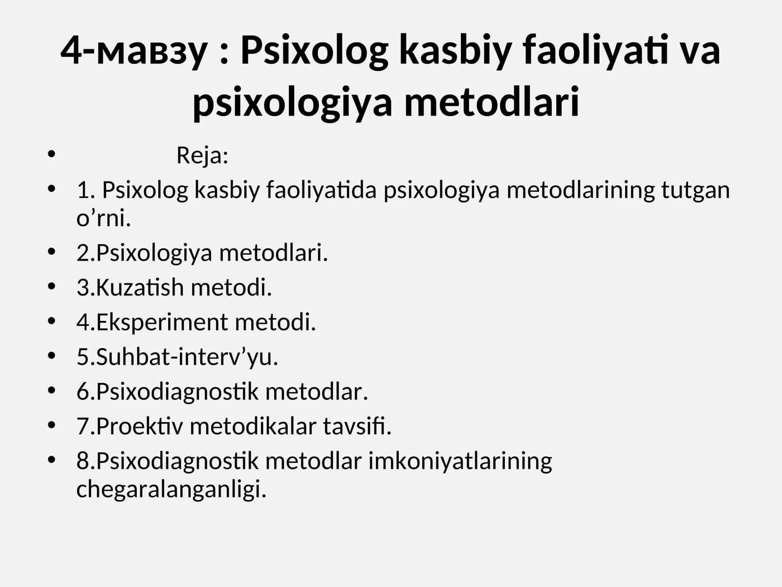 Psixolog kasbiy faoliyati va psixologiya metodlari 1