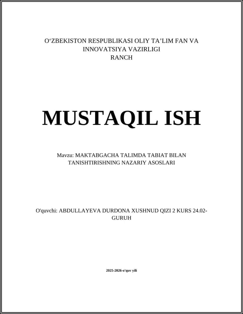 MAKTABGACHA TALIMDA TABIAT BILAN TANISHTIRISHNING NAZARIY ASOSLARI 1
