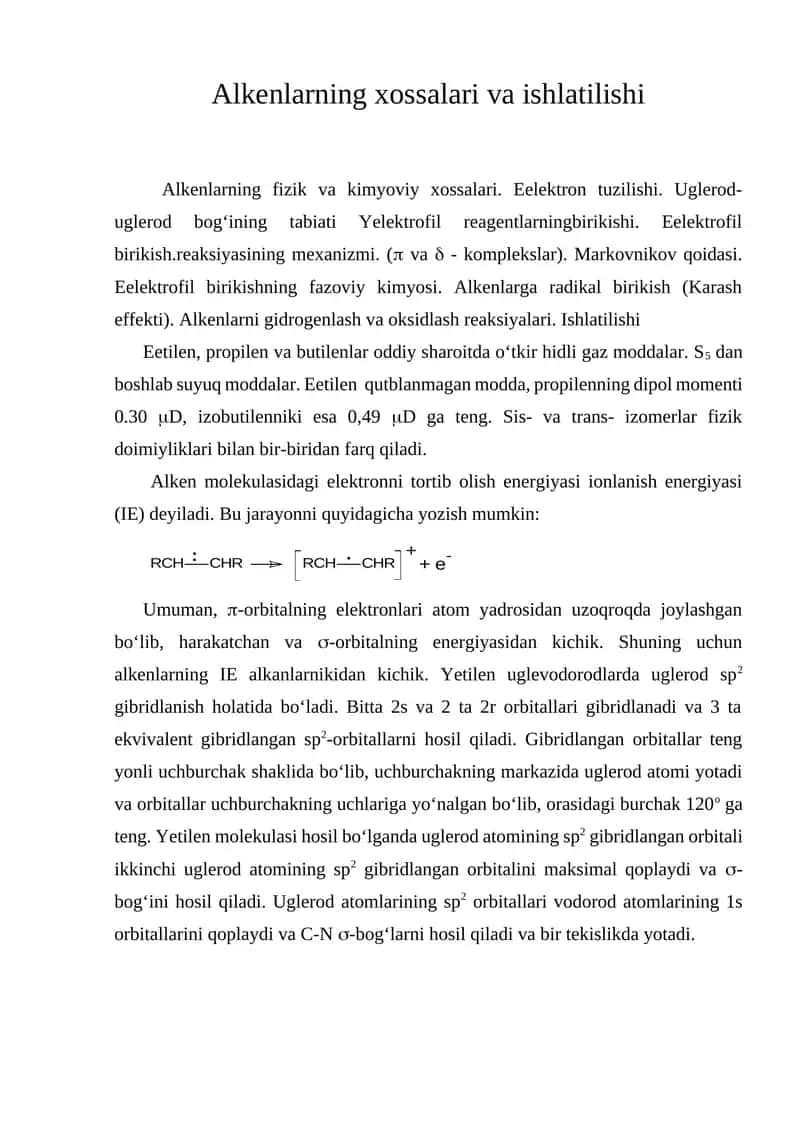 Alkenlarning xossalari va ishlatilishi 1