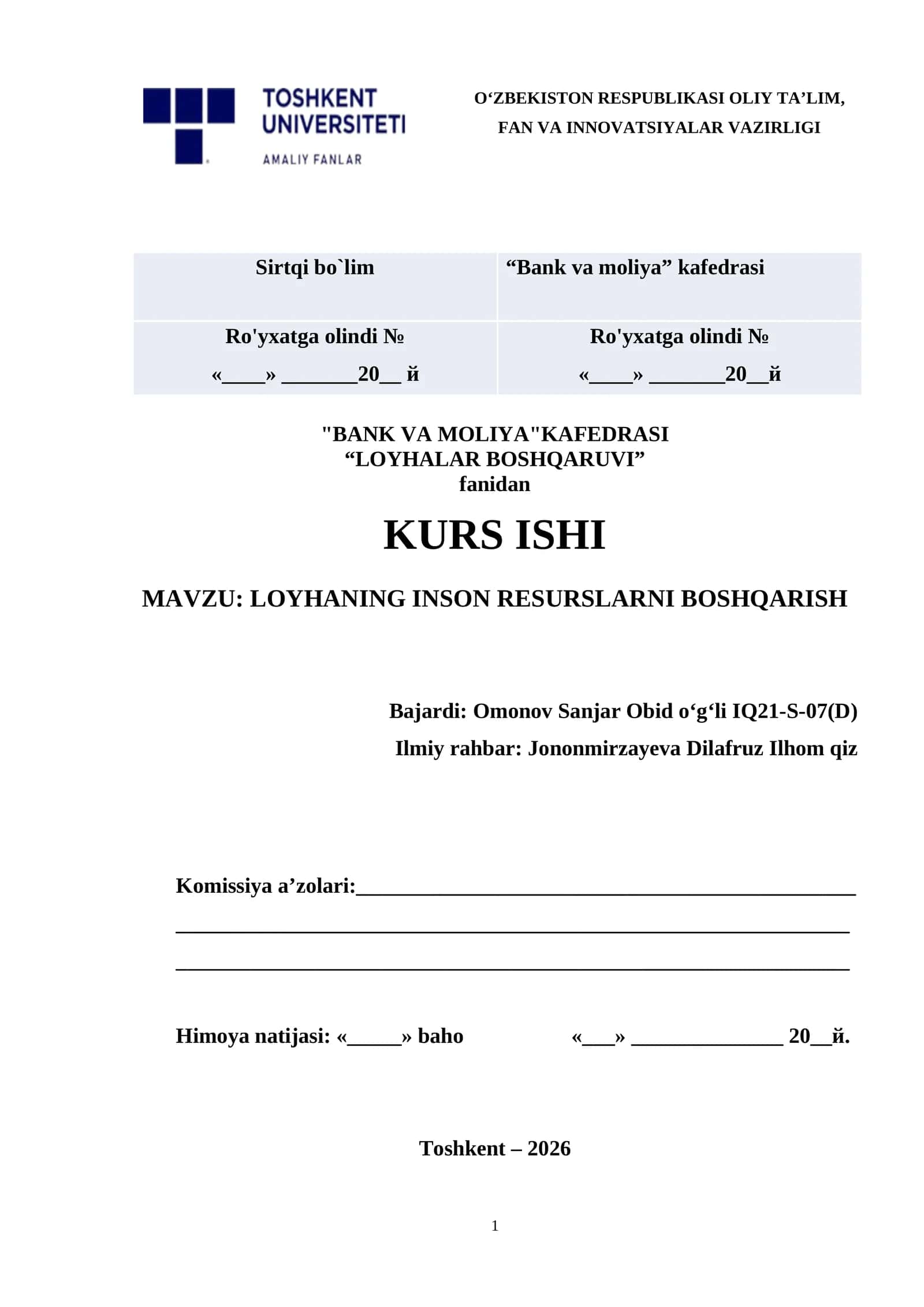 LOYHANING INSON RESURSLARNI BOSHQARISH 1