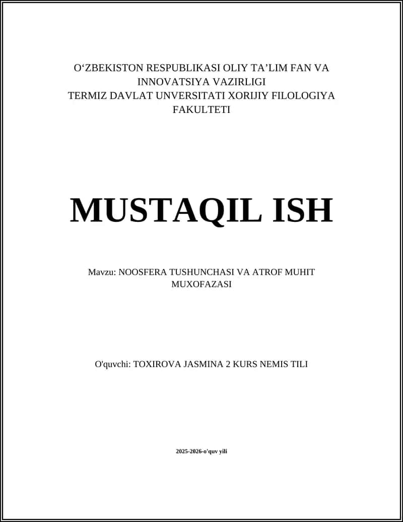 NOOSFERA TUSHUNCHASI VA ATROF MUHIT MUXOFAZASI 1