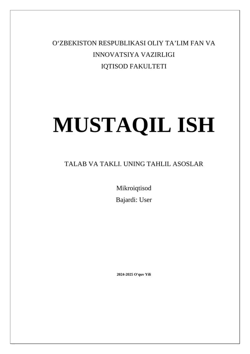 Talab va Takli. Uning Tahlil Asoslar 1