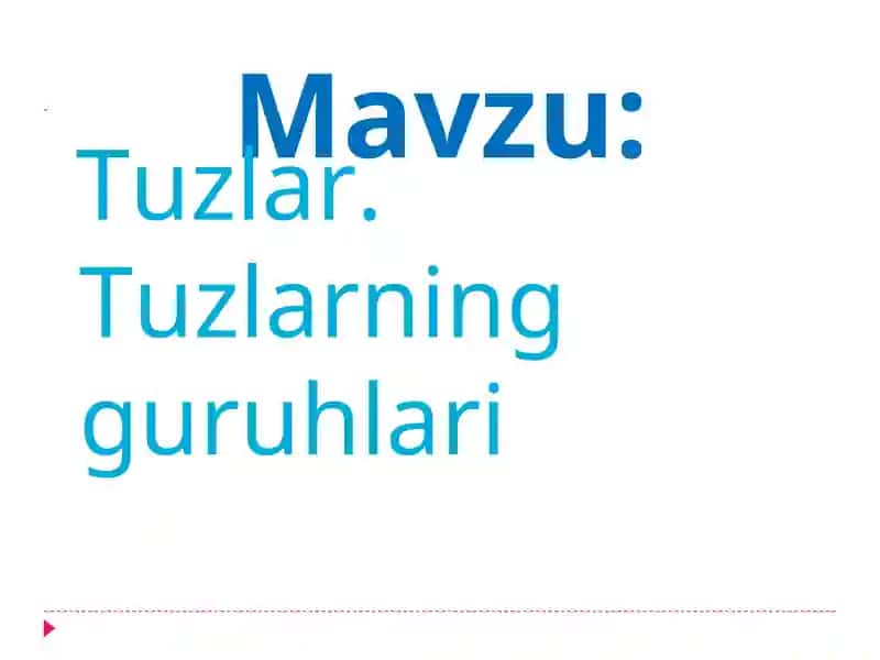 Tuzlar. Tuzlarning guruhlari 1