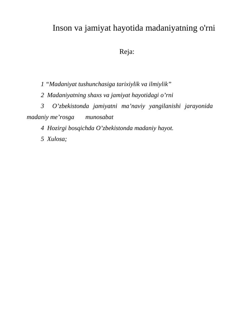 Madaniyatning o'rni 1