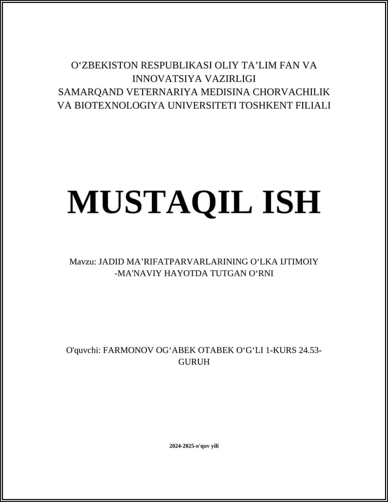 JADID MAʼRIFATPARVARLARINING OʻLKA IJTIMOIY -MA'NAVIY HAYOTDA TUTGAN OʻRNI 1