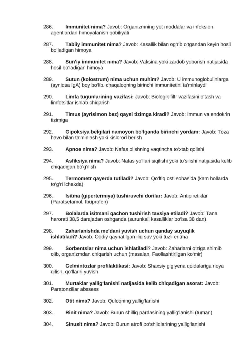 tibbiyot fanidan savol javoblar 5 qism 1