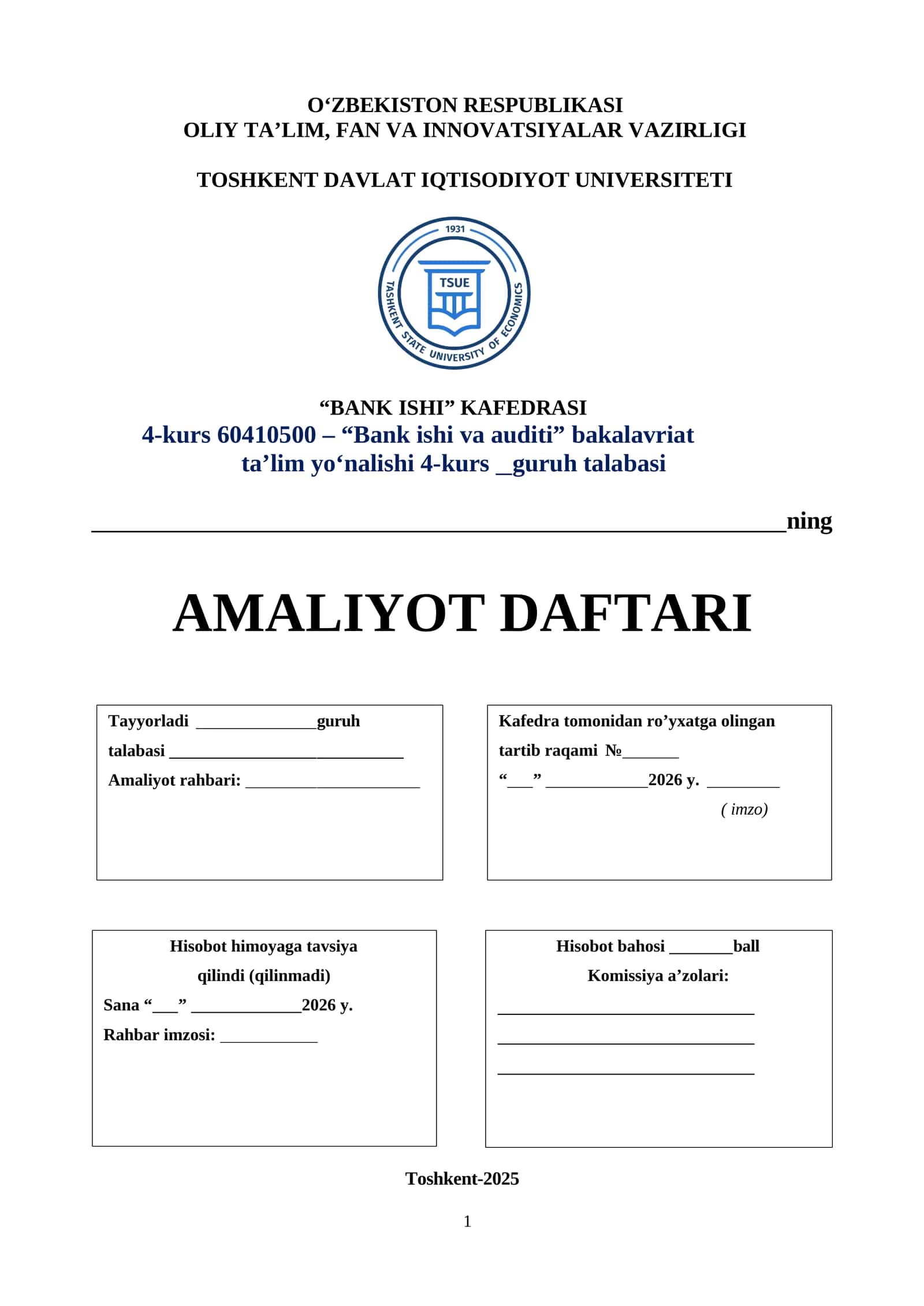"Biznesni rivojlantirish banki" boʻyicha amaliyot hisoboti. 1