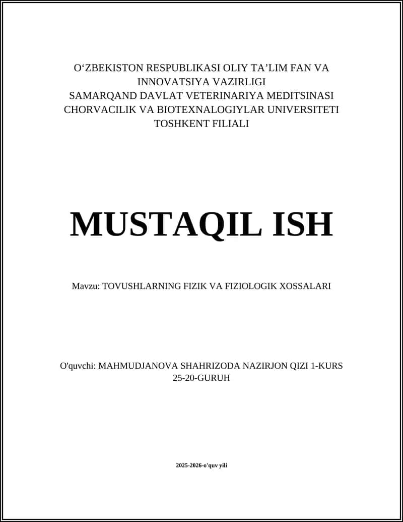 TOVUSHLARNING FIZIK VA FIZIOLOGIK XOSSALARI 1