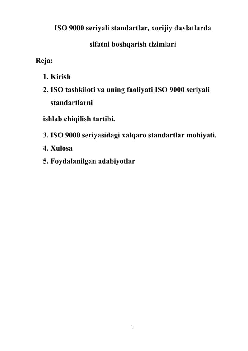 ISO 9000 seriyali standartlar, xorijiy davlatlarda sifatni boshqarish tizimlari 1