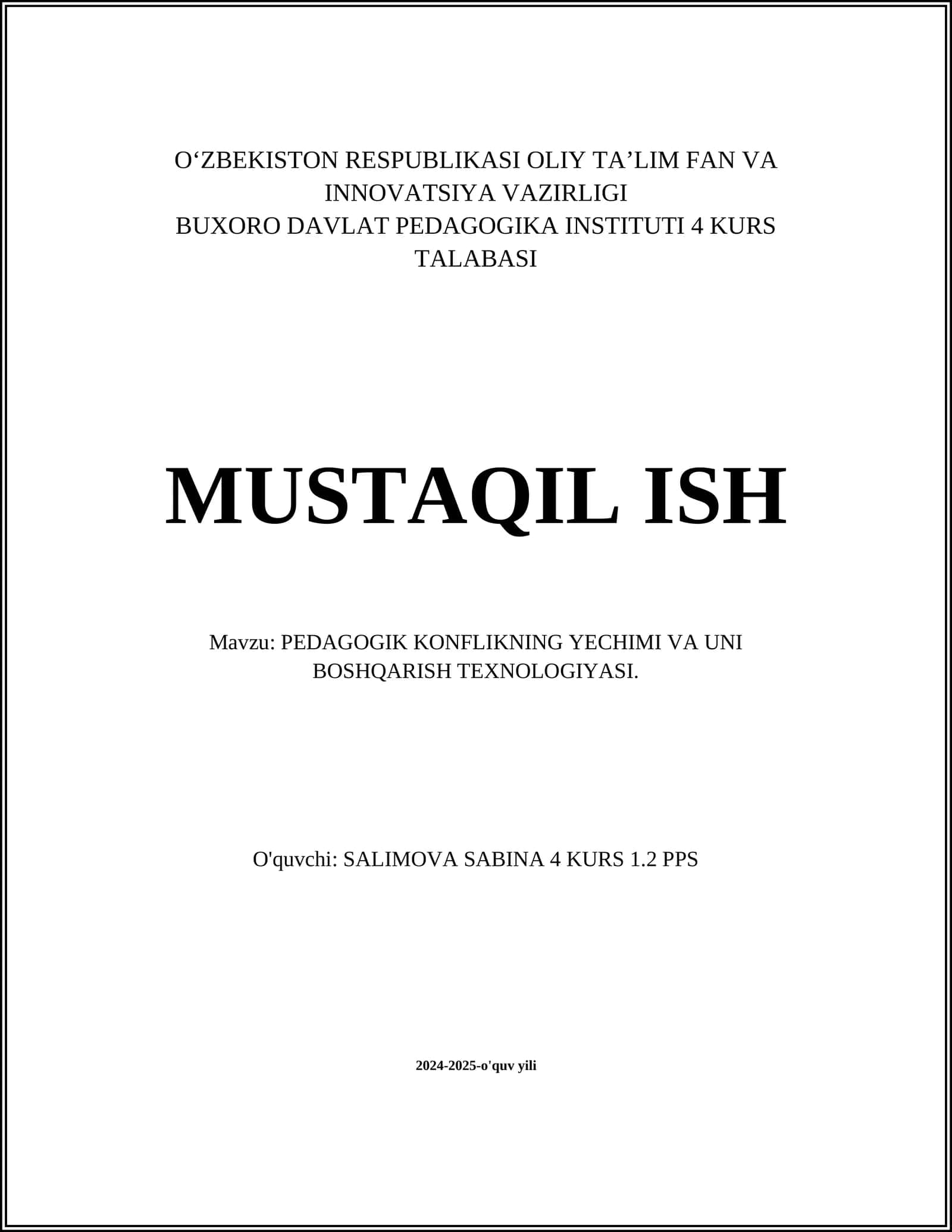 PEDAGOGIK KONFLIKNING YECHIMI VA UNI BOSHQARISH TEXNOLOGIYASI 1