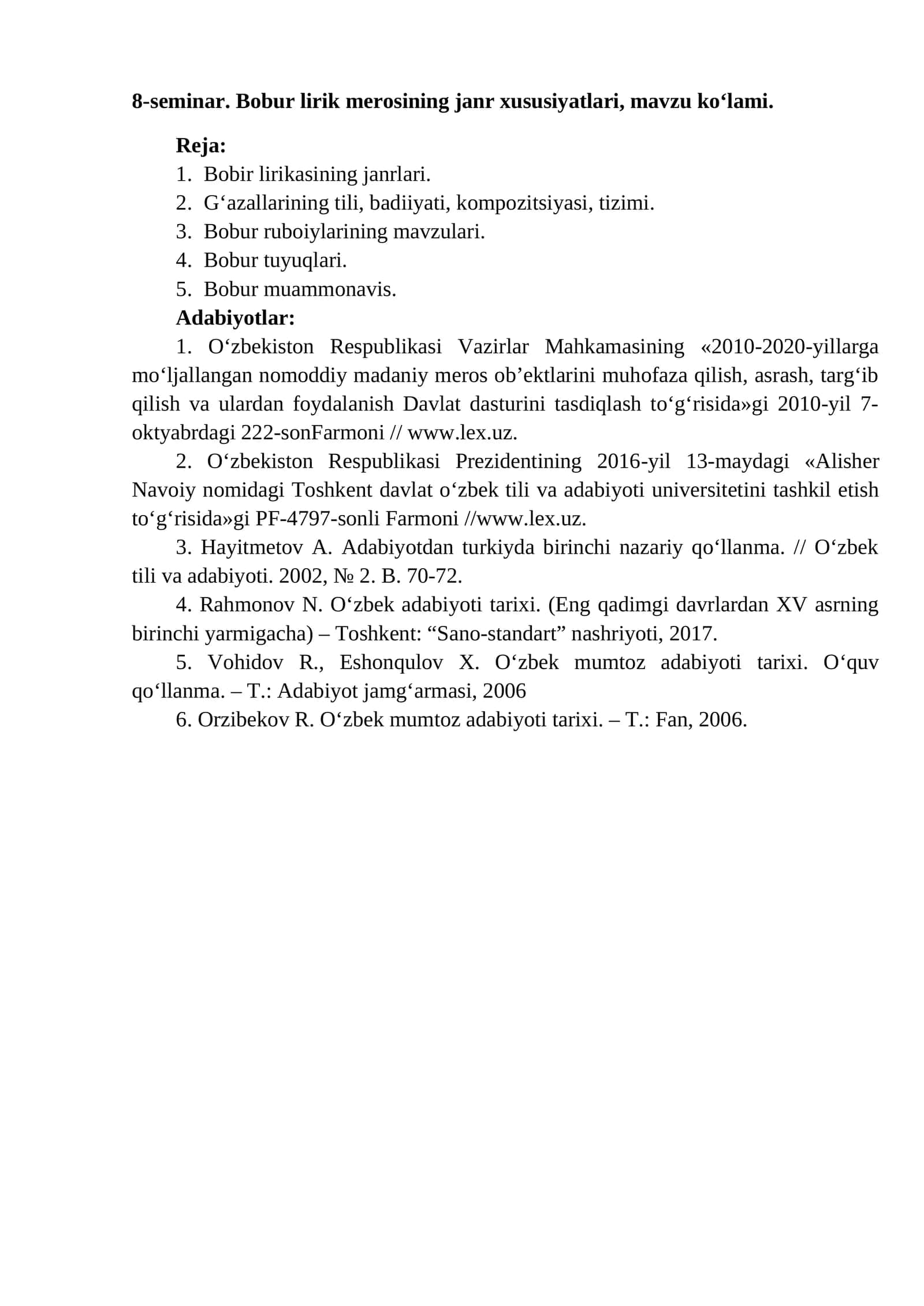 Bobur lirik merosining janr xususiyatlari 1